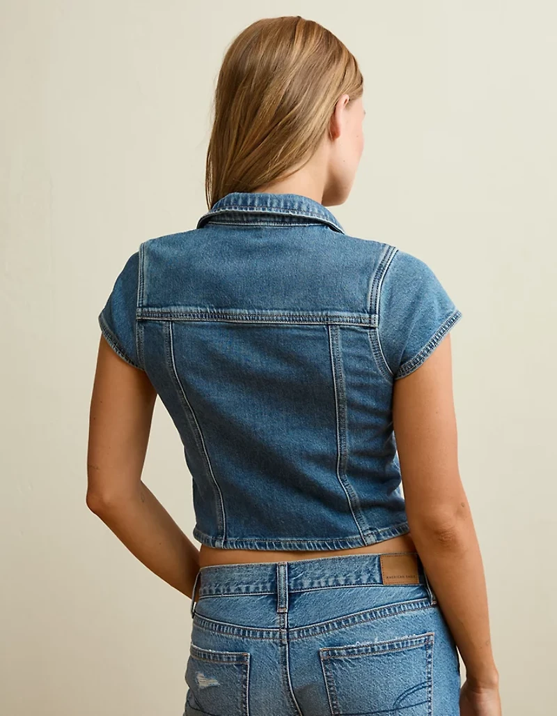 Haut boutonné à manches courtes en denim AE