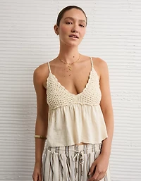 AE Sunchaser Knit Crochet Babydoll Cami