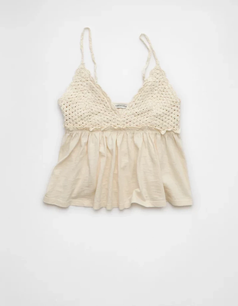 AE Sunchaser Knit Crochet Babydoll Cami