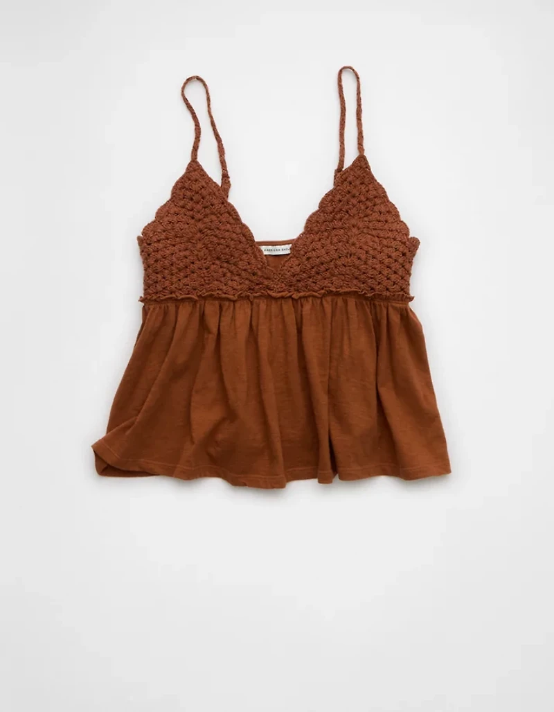 AE Sunchaser Knit Crochet Babydoll Cami