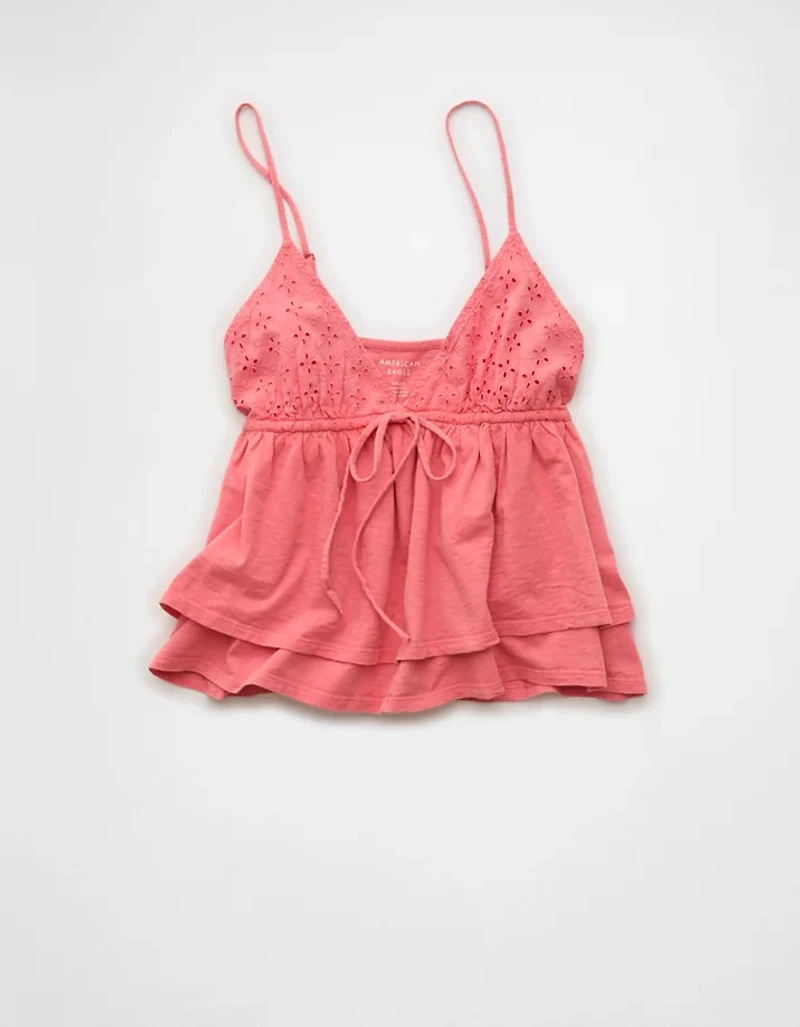 AE Sunchaser Eyelet Ruffle Babydoll Cami Top