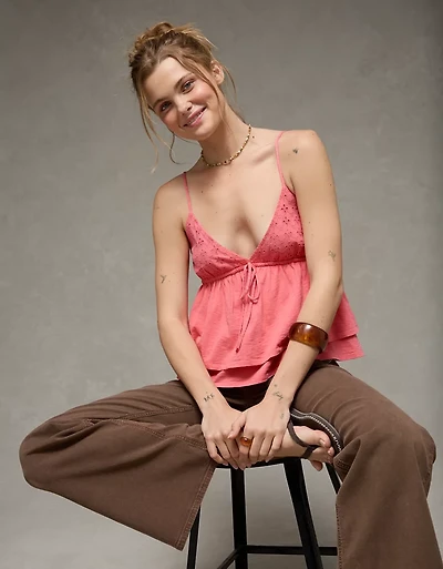 AE Sunchaser Eyelet Ruffle Babydoll Cami Top