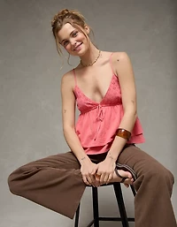 AE Sunchaser Eyelet Ruffle Babydoll Cami Top