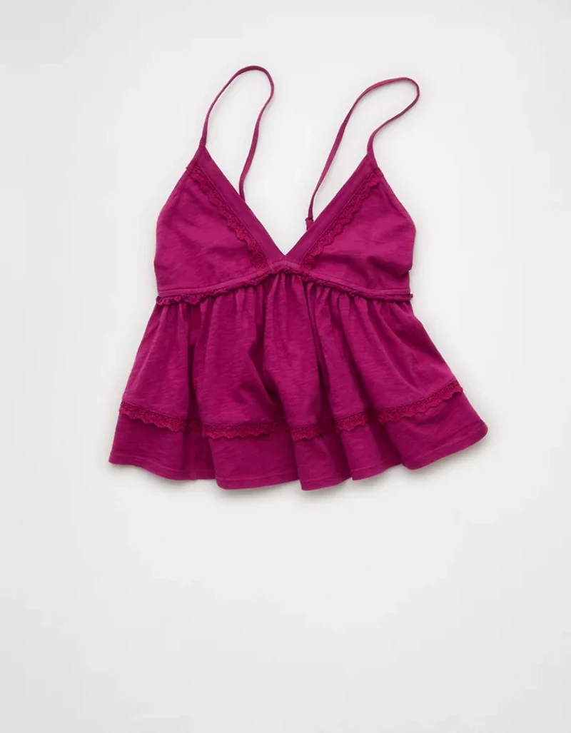 AE Sunchaser Lace Trim Babydoll Tank Top