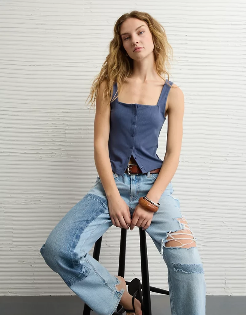 AE Square Neck Button-Up Tank Top