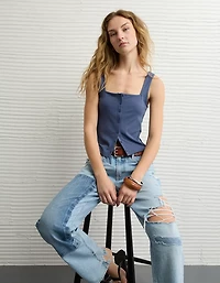 AE Square Neck Button-Up Tank Top