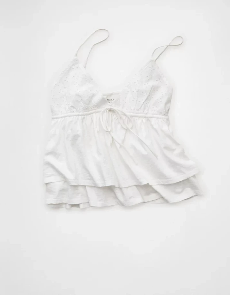 AE Sunchaser Eyelet Ruffle Babydoll Cami Top