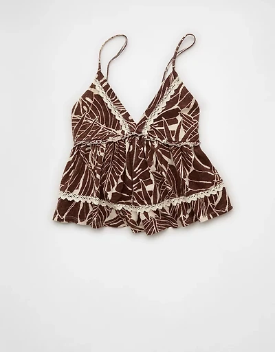 AE Sunchaser Lace Trim Babydoll Tank Top