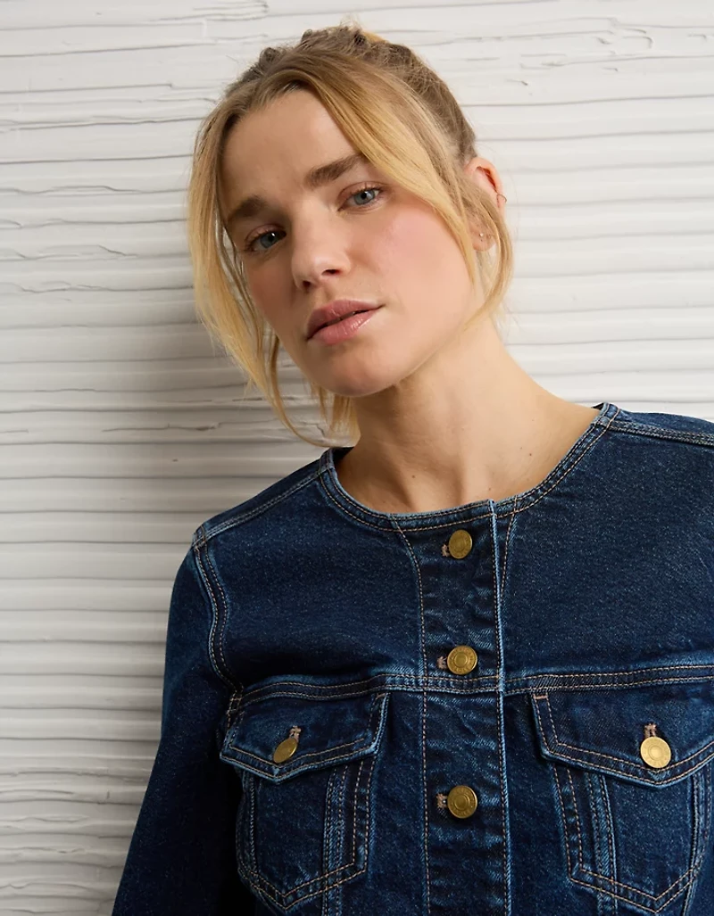 AE Collarless Denim Jacket