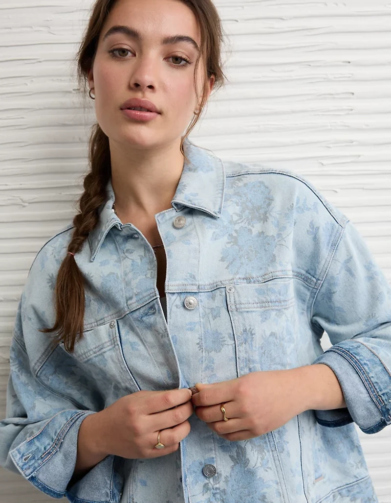 Veste évasée en denim à imprimé floral AE