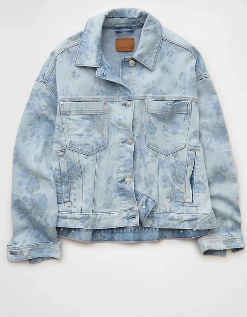 Veste évasée en denim à imprimé floral AE