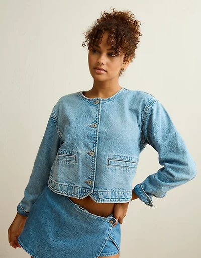AE Collarless Denim Jacket