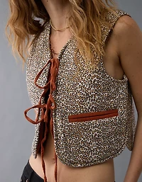 AE Reversible Leopard Tie Front Quilted Vest