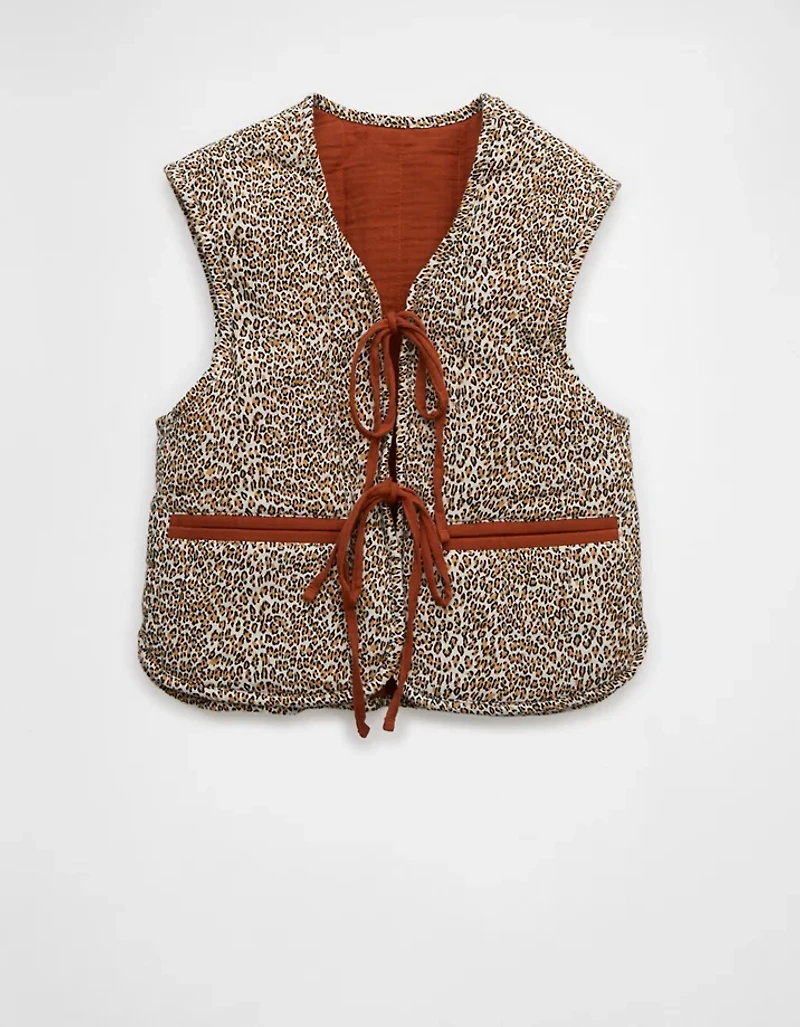AE Reversible Leopard Tie Front Quilted Vest