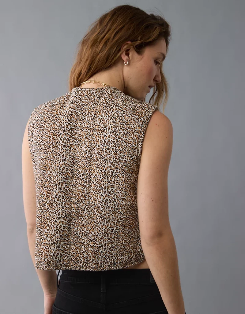 AE Reversible Leopard Tie Front Quilted Vest