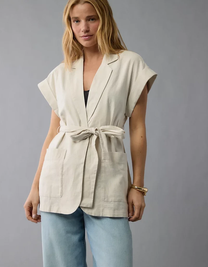 Gilet noué à la taille en mélange de lin AE