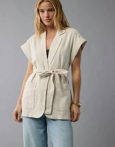 Gilet noué à la taille en mélange de lin AE