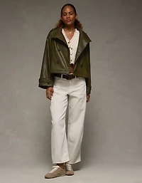 AE Faux Leather Cropped Trench Jacket