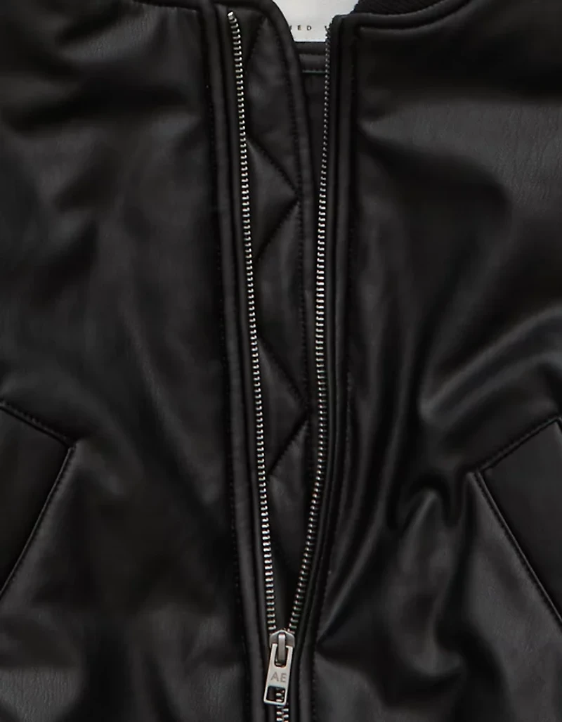 AE Faux Leather Cropped Bomber Jacket