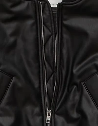 AE Faux Leather Cropped Bomber Jacket
