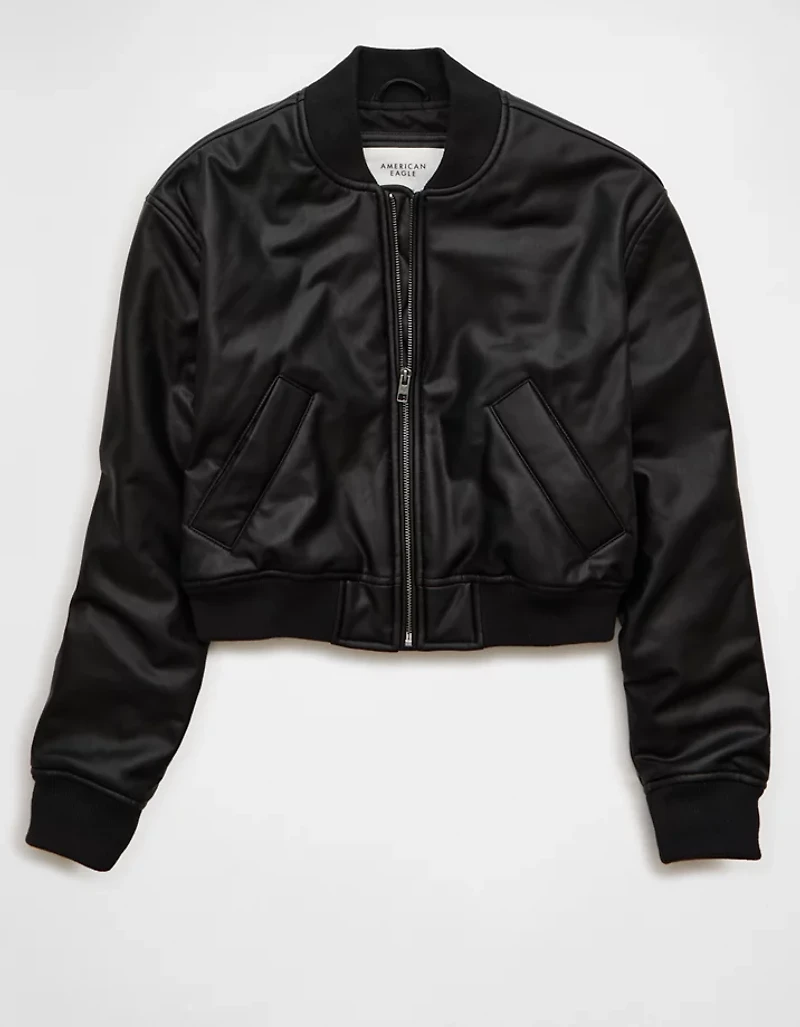 Blouson d’aviateur court en similicuir AE