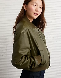 AE Faux Leather Cropped Bomber Jacket
