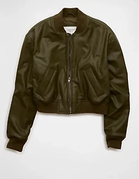 AE Faux Leather Cropped Bomber Jacket