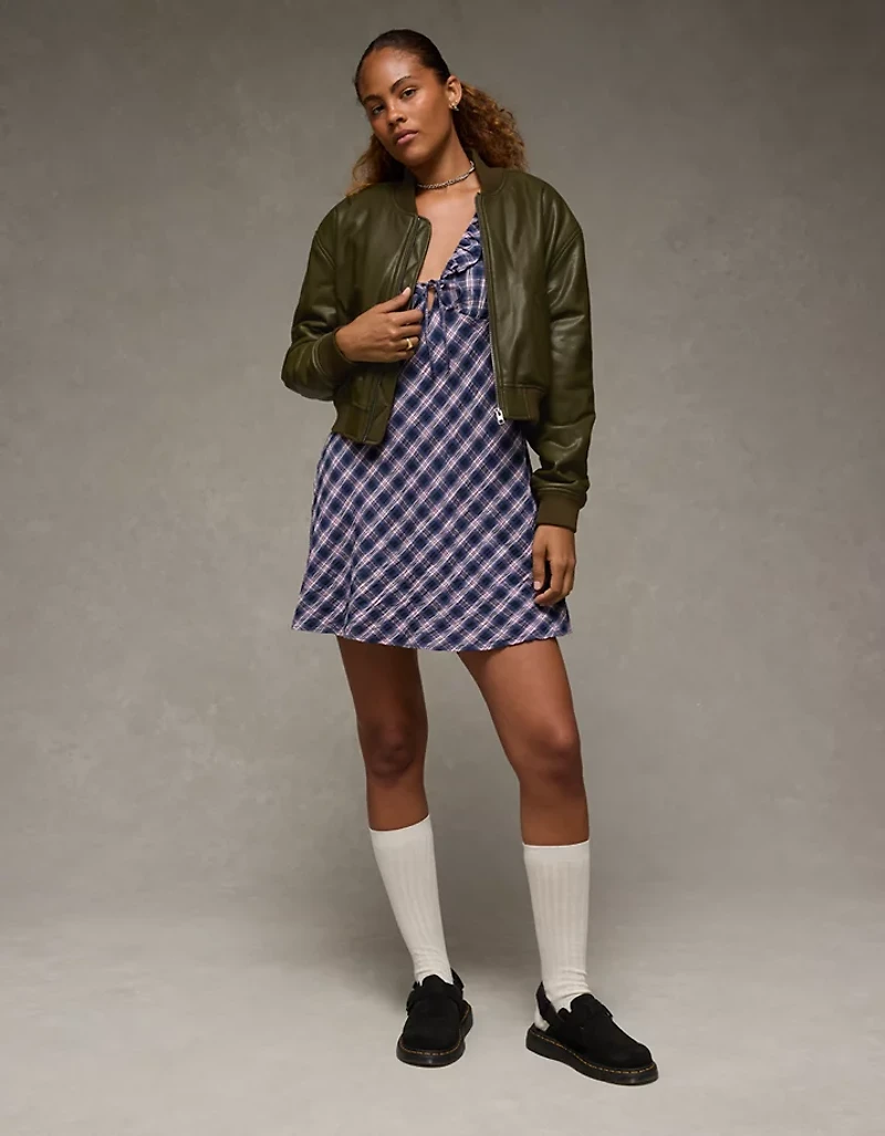 AE Faux Leather Cropped Bomber Jacket