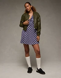 AE Faux Leather Cropped Bomber Jacket