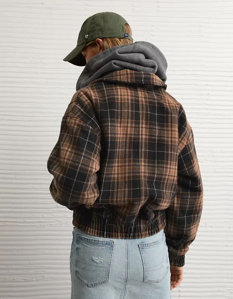 AE Plaid Bubble Bomber Jacket