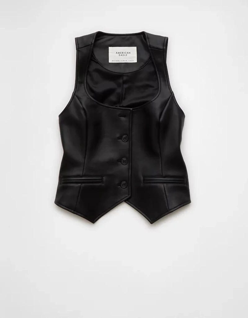 Gilet à encolure carrée en cuir végétalien AE