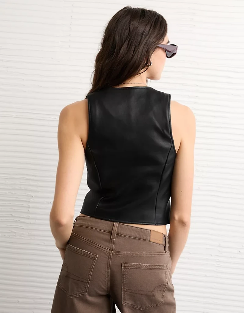 Gilet à encolure carrée en cuir végétalien AE