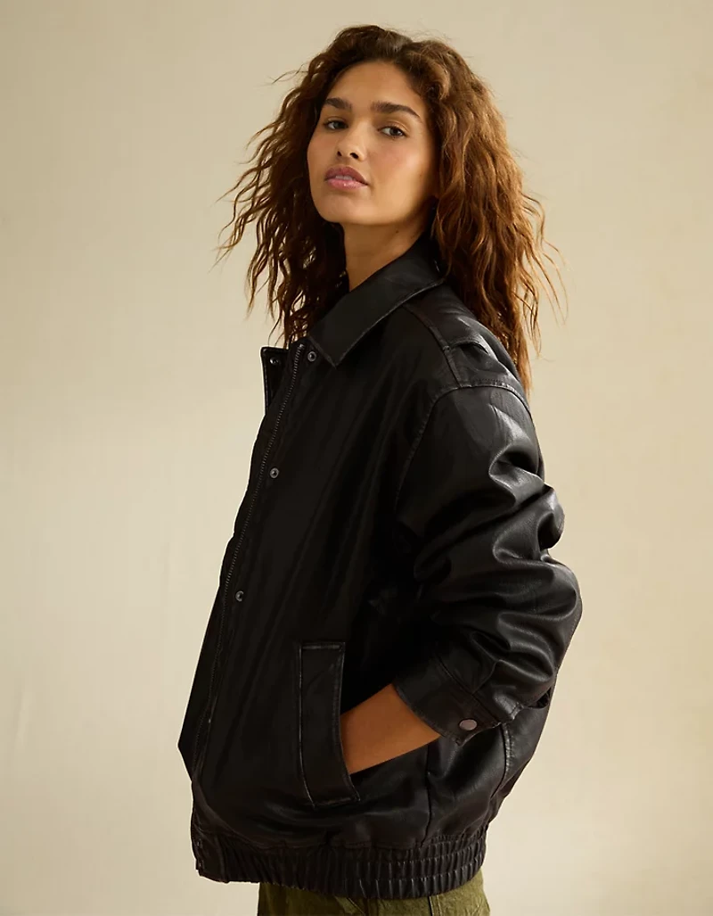 AE Vegan Leather Bomber Jacket