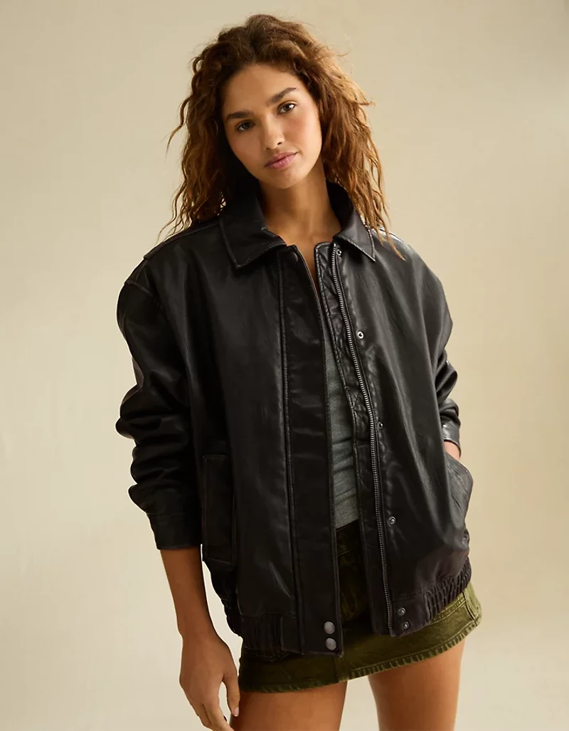 AE Vegan Leather Bomber Jacket