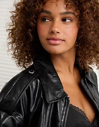 AE Oversized Vegan Leather Bomber Jacket