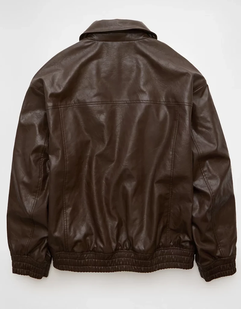 AE Oversized Vegan Leather Bomber Jacket