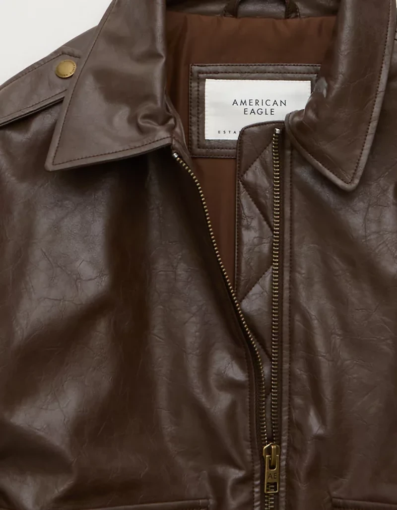 AE Oversized Vegan Leather Bomber Jacket