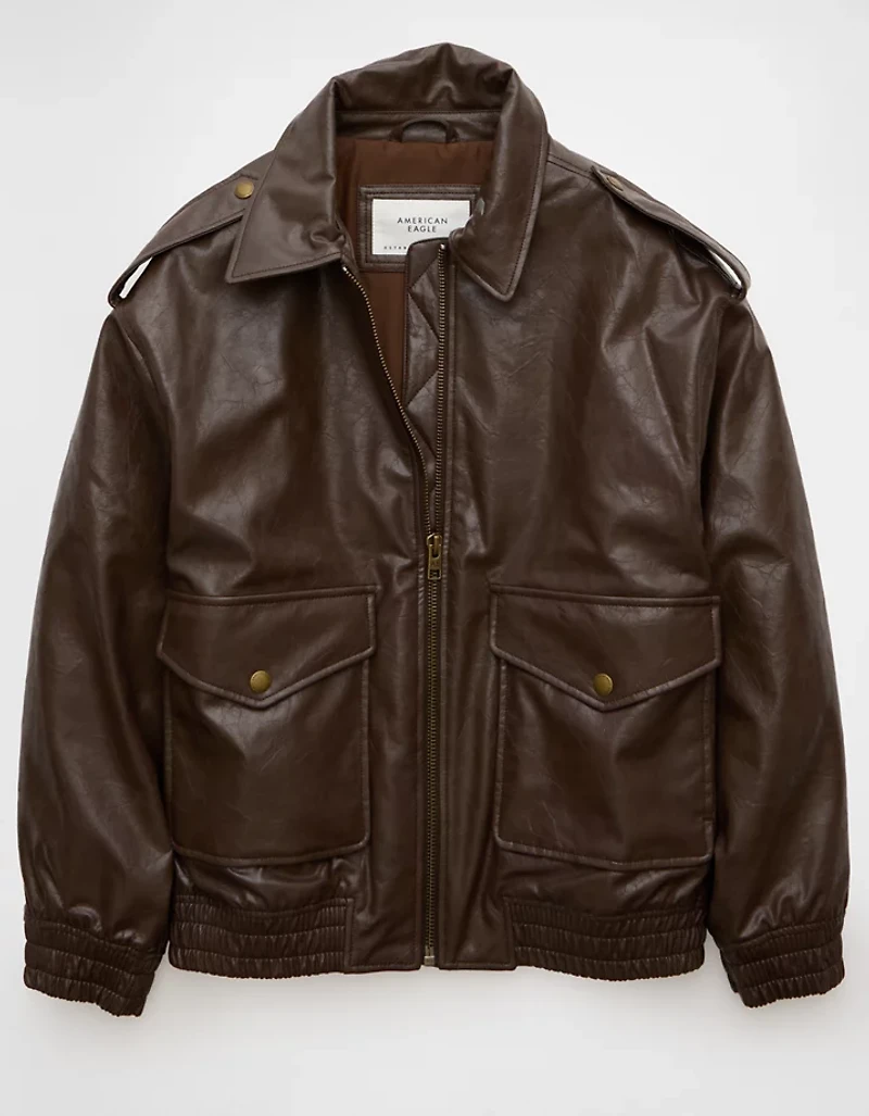 AE Oversized Vegan Leather Bomber Jacket
