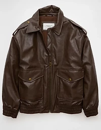 AE Oversized Vegan Leather Bomber Jacket