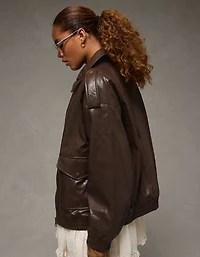 AE Oversized Vegan Leather Bomber Jacket
