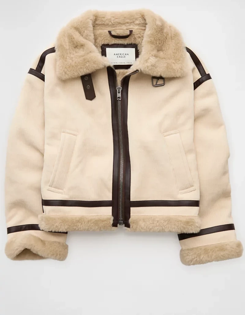 AE Cropped Corduroy Bomber Jacket