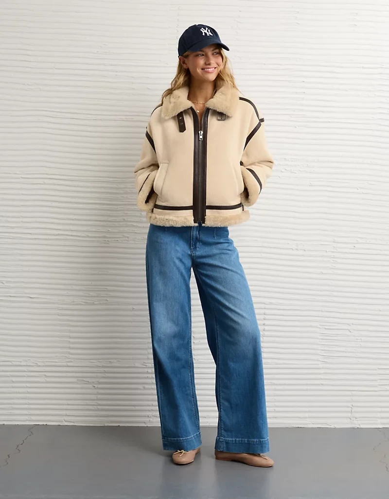 AE Cropped Corduroy Bomber Jacket