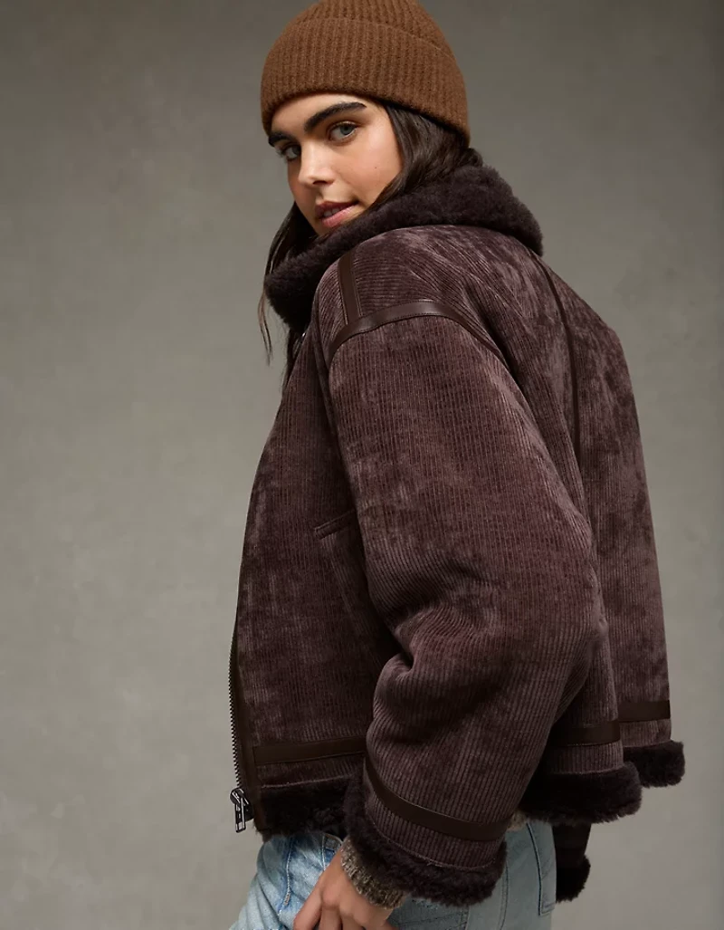 AE Cropped Corduroy Bomber Jacket