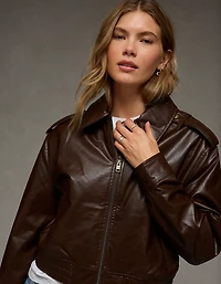 Blouson d’aviateur court en similicuir AE