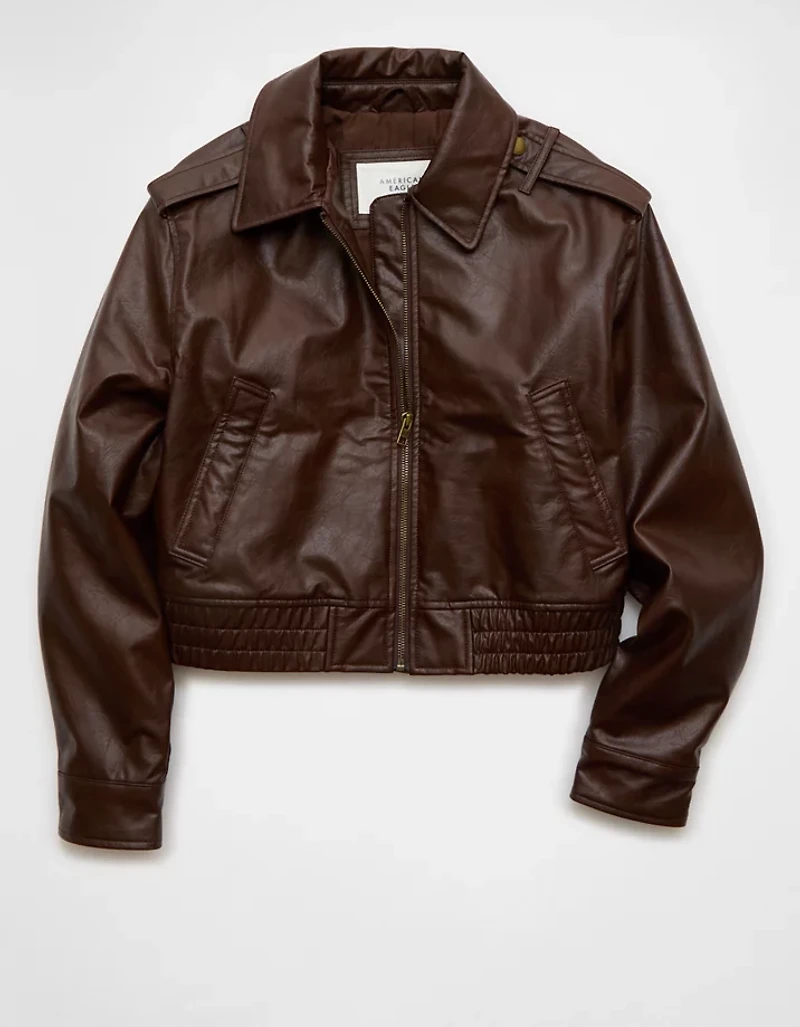 Blouson d’aviateur court en similicuir AE