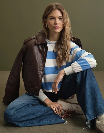 Blouson d’aviateur court en similicuir AE