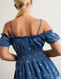 Minirobe à épaule dénudée et smocks AE