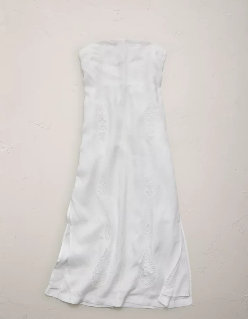 Peignoir tube en lin brodé sans bretelles AE77