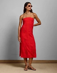 AE77 Embroidered Strapless Linen Tube Dress