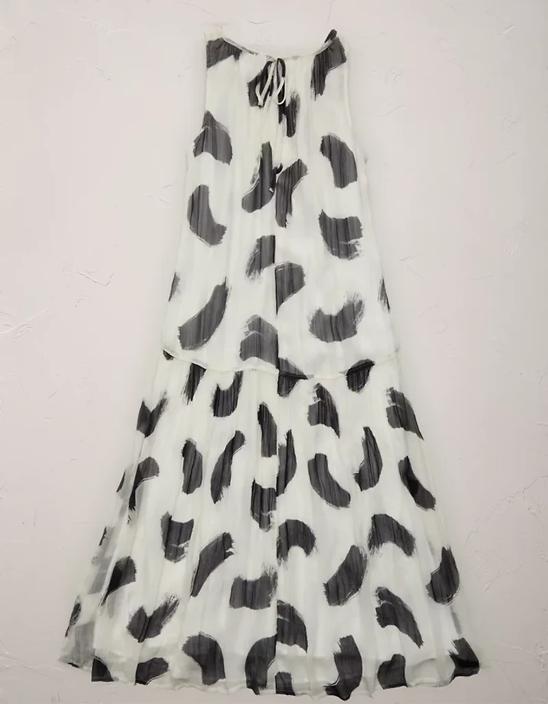AE77 Printed High Neck Chiffon Dress
